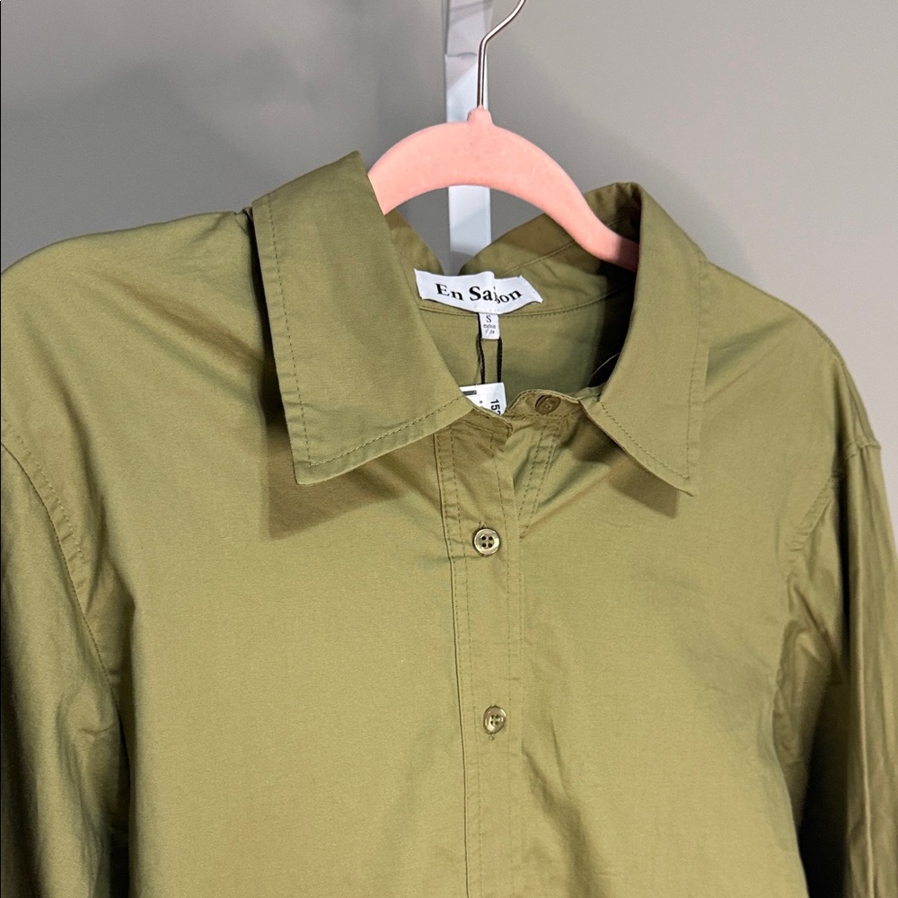 En Saison Hardin Olive Green Shirt Dress Small NWT Cotton Button Front Chic - Picture 7 of 13